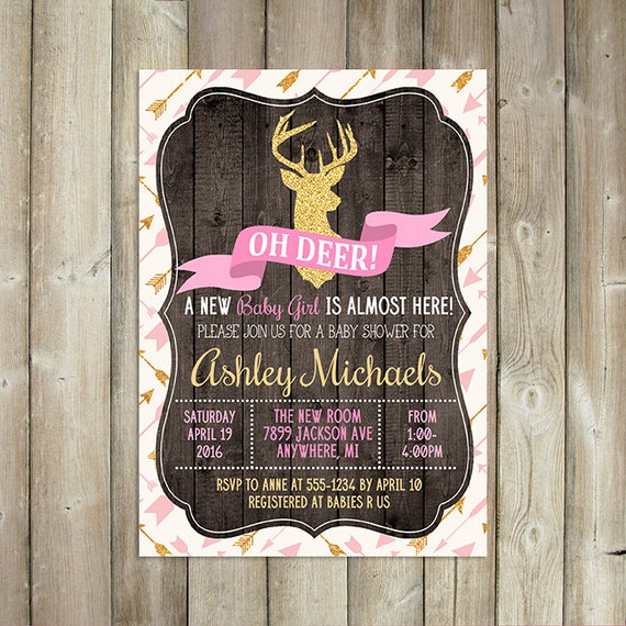 Deer Baby Shower Invitation Oh Deer Girl Baby Shower Pink
