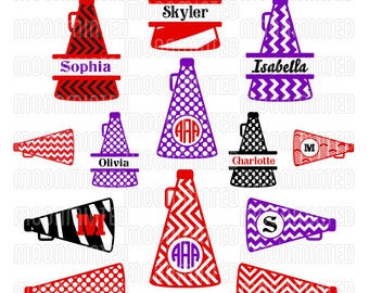 Cheer Megaphone SVG Cut Files - Monogram Frames for Vinyl Cutters, Screen Printing, Silhouette, Die Cut Machines, & More