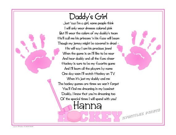 daddys girl hockey sports poem baby handprints 8 x