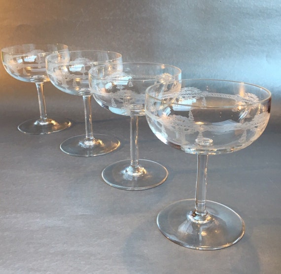 Vintage Etched Champagne Saucers 7