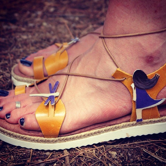 hand painted leather sandals