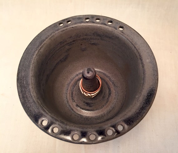 Ceramic ring dish and earring holder in purple grey
