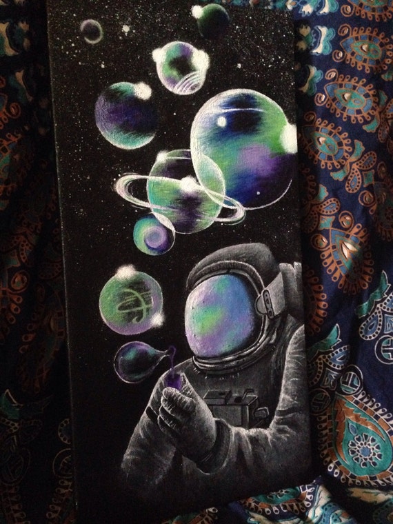 Astronaut blowing bubbles painting by TheLunarForest on Etsy