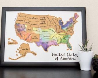 United States of America US Watercolor Art - Scratch Your Travels™ USA Map Poster Wedding Honeymoon Anniversary gift present