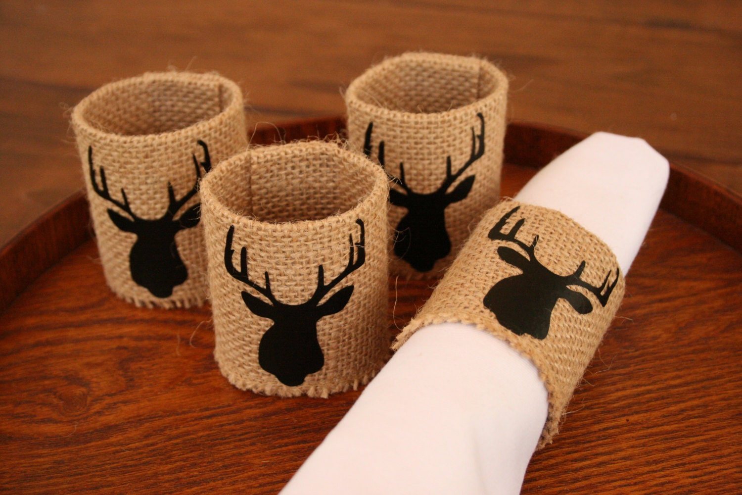 Deer Head Napkin RingBurlap Napkin RingsRustic by KKeithDesigns