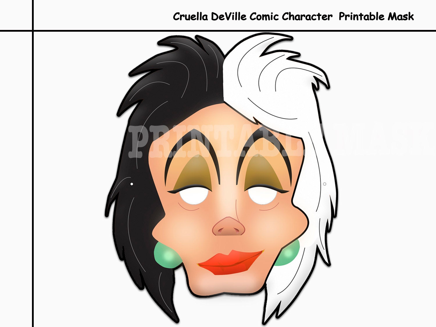 Unique Cruella DeVille Comic Character Printable Mask photo