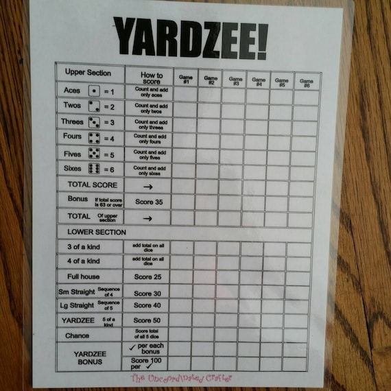 Printable YARDZEE Score fileDIY Yardzee scorecard Digital