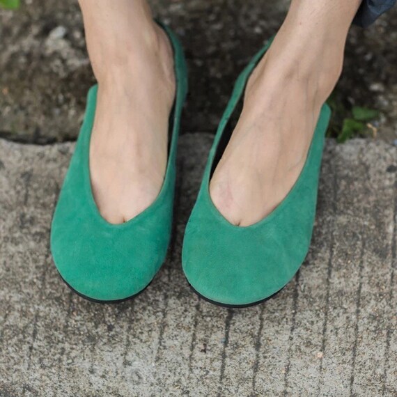 Handmade green vintage suede real leather sandal shoes BonLife