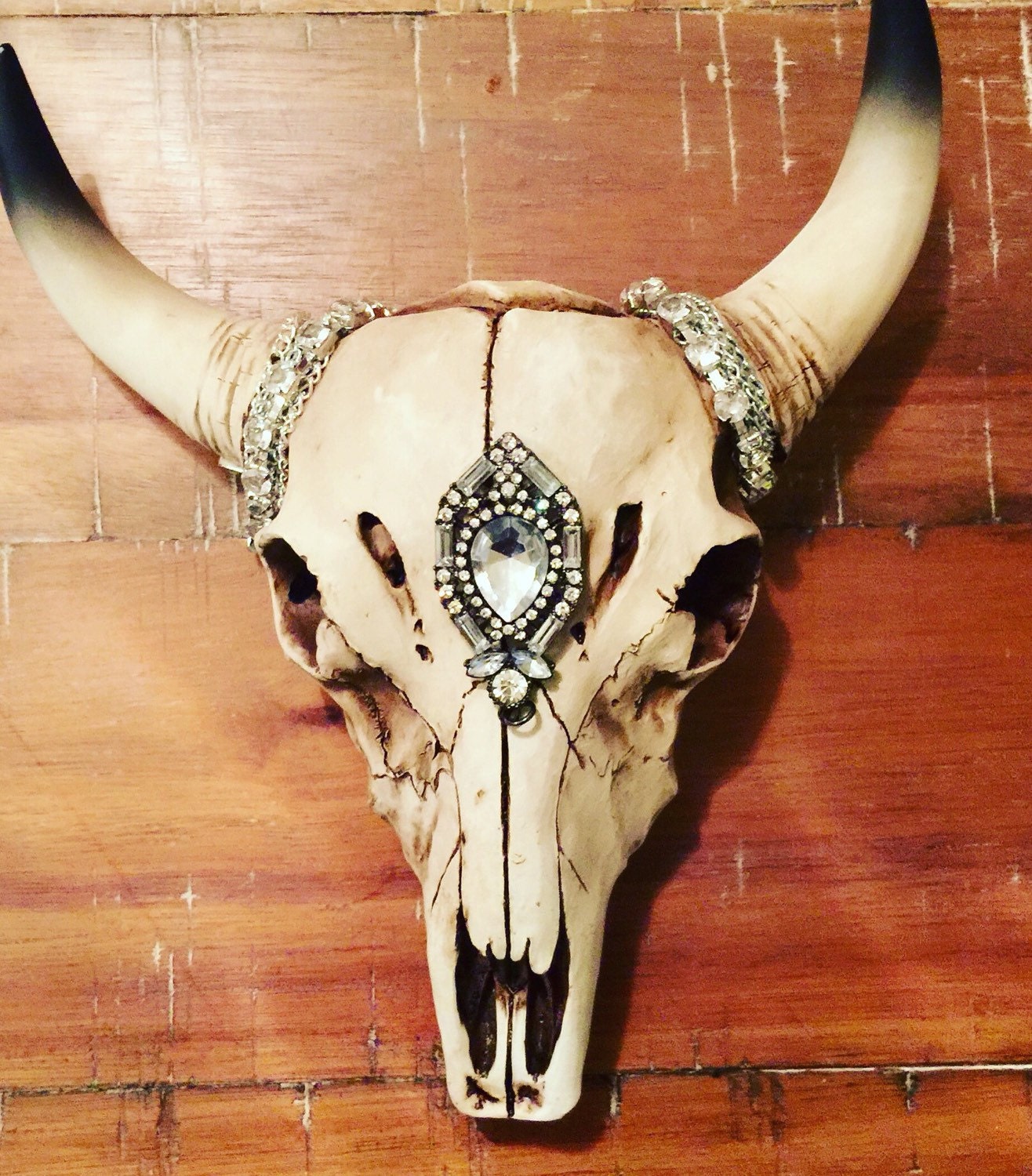 Decorated faux cow skull by ChateauProvincial on Etsy