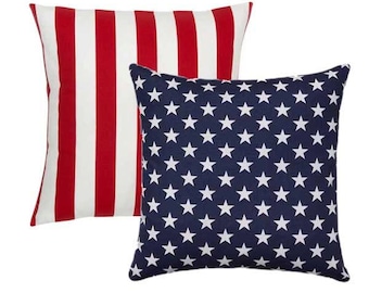 Outdoor American Flag Reversible Pillow Cover 18x18 20x20, Patriotic Pillow, Stars and Stripes Pillow, Red White and Blue, July 4th Decor,