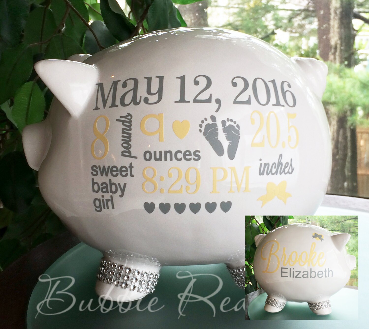 Personalized Piggy Bank Baby Birth Stats Gift Baby Girl