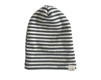 Slouchy baby beanie, gray stripe beanie, baby boy toboggan, slouchy knit hat, slouchey infant hat, hipster baby boy, slouch baby hat
