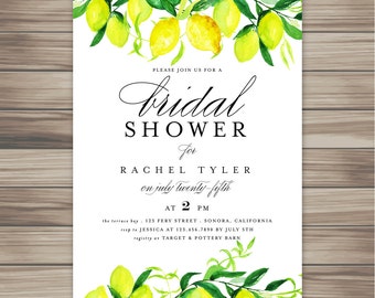 Watercolor Lemons Citrus Bridal Shower / Printable Bridal Shower Invitation/Bridal Shower Digital Files/Bridal Shower DIY Wedding