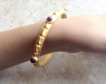 Vintage Amethyst Gold Tone Duri Bangle Bracelet Gift Jewelry