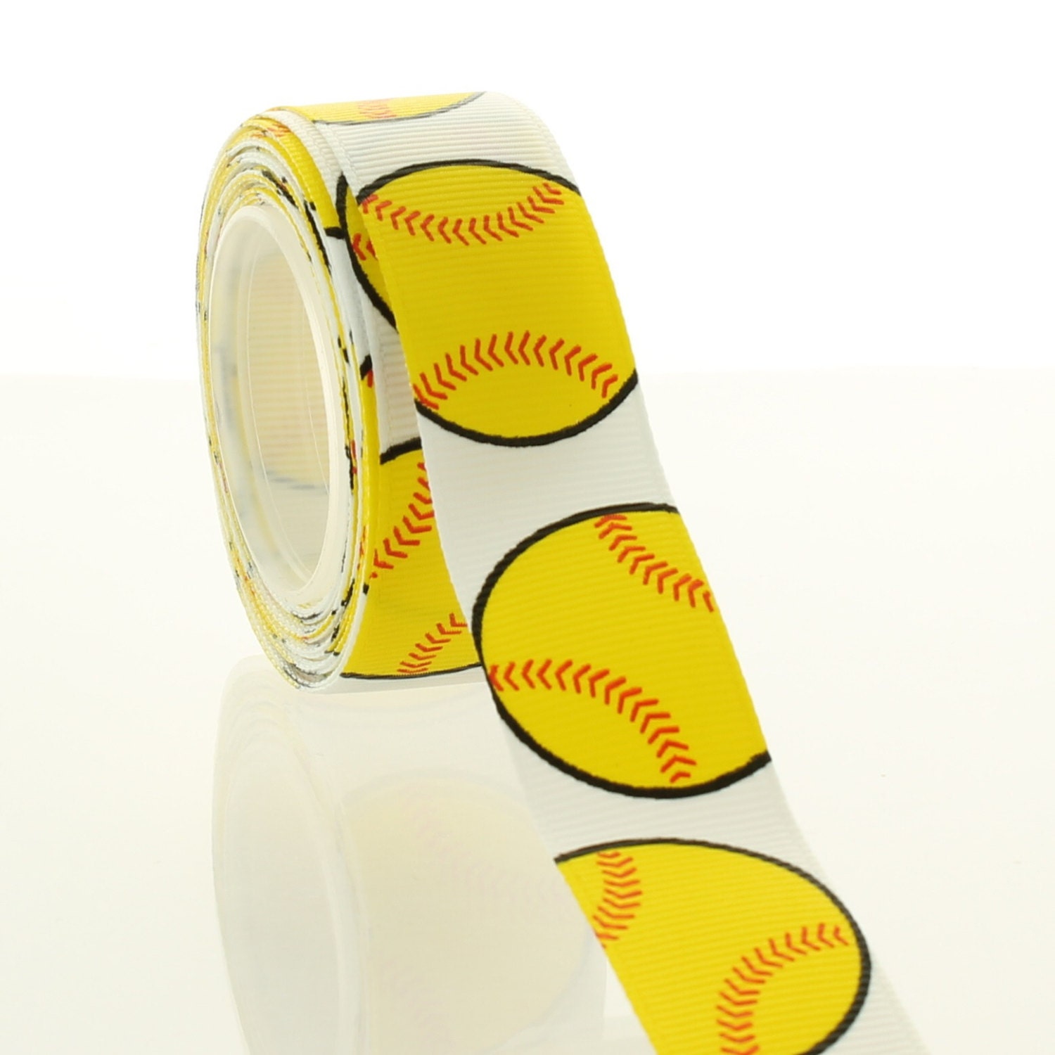 7/8" Yellow Softball Grosgrain Ribbon Choose Length from