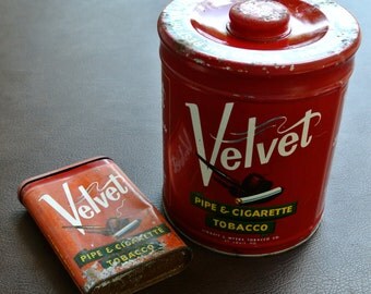 Vintage Tobacco Tins, Velvet Tobacco Tins, Round Tobacco Tin, Pocket Tobacco Tin, Red Tobacco Cans, Set of 2 Tins