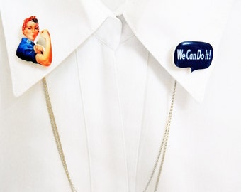 We Can Do It! Double Collar Pin Rosie the riveter Collar Pin Gift For Her Gift Idea