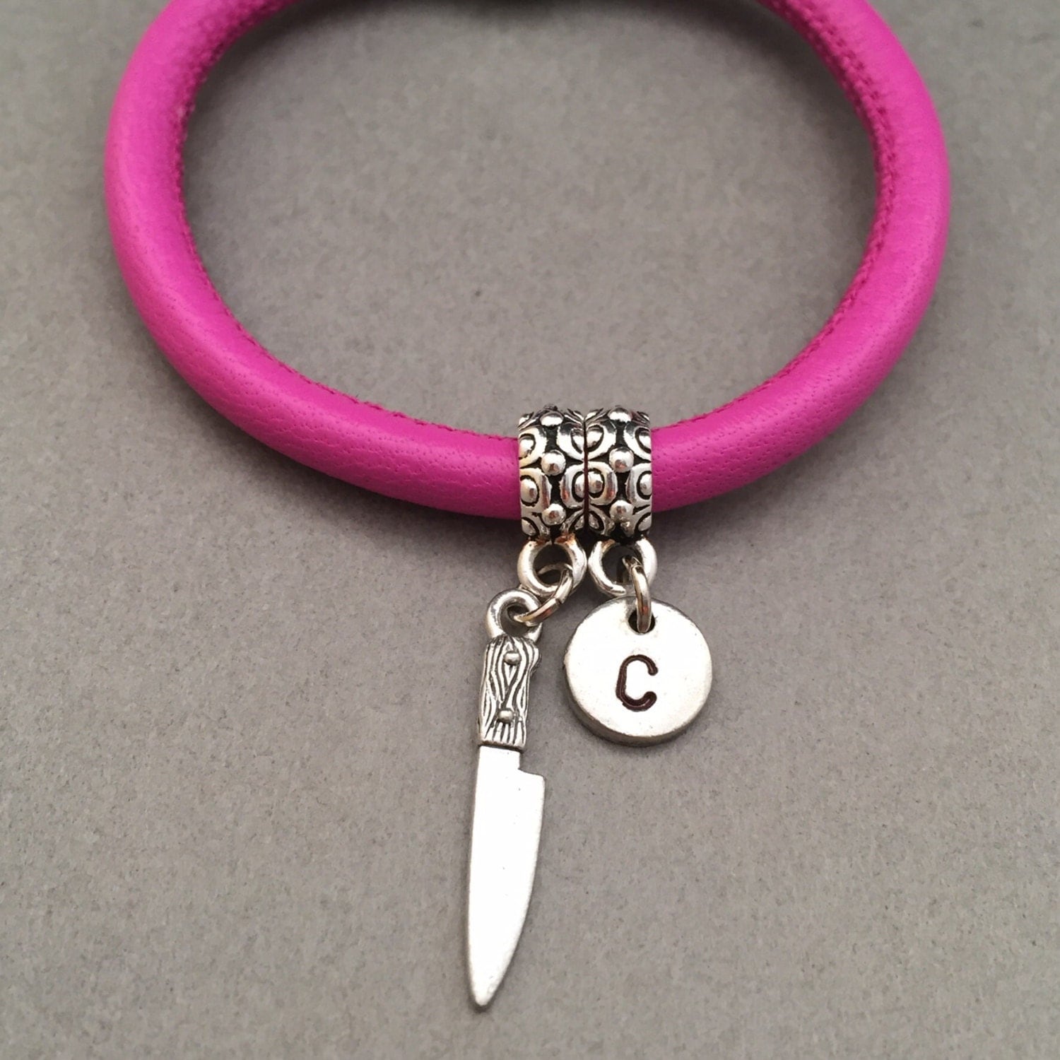 Knife leather bracelet, knife charm bracelet, leather bangle