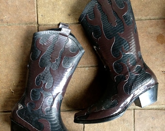 rubber boots that look like cowboy boots
