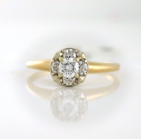 Dainty Diamond Half Carat Cluster Ring, 14k gold, 1956 - PLEASE see item details for more info