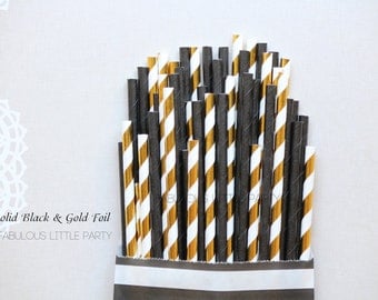 Black and Gold Foil Party Straw Mix The Great Gatsby New Years Eve Party Decorations/Bridal Shower/Birthday/Wedding/Baby Gold Foil/Black