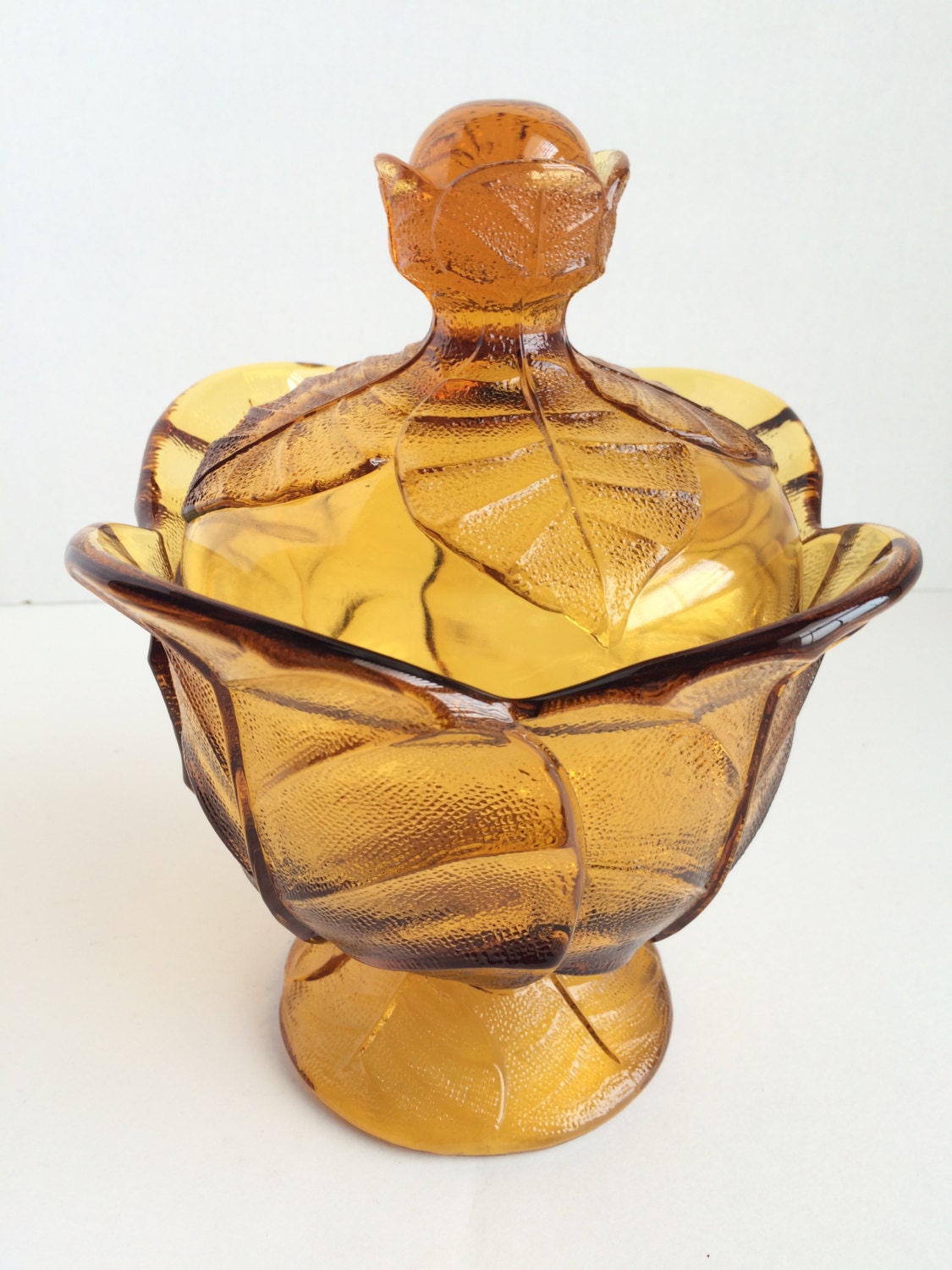 Vintage VIKING GLASS Amber Candy Dish with Lid