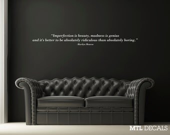 Imperfection is beauty.. Wall Decal / Marilyn Monroe Quote Wall Sticker / Wall Decoration / Bedroom Decor / Living Room