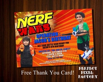 Nerf Invitation,Nerf Birthday,Nerf party,Photo invitation,Nerf picture invitation,Nerf Gun invitation,Nerf printable invitation