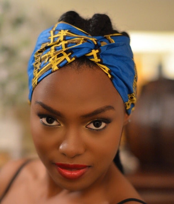 African Print Headband BLUE Ankara Headband African
