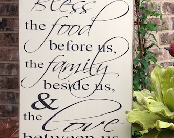 Bless the food before us, Wood Sign, Hand Painted, Prayer Sign, Wall Art, Kitchen Wood Sign, Wood Sign Saying, Sign, Christian Sign