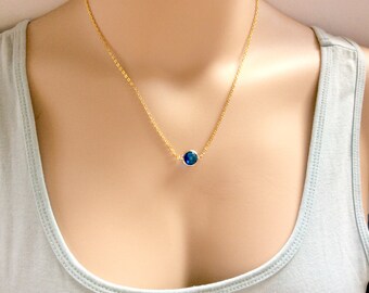 Round Birthstone necklace,September birthstone necklace,September birthday,Sapphire birthstone,Bridesmaids gift, birthstone,Customizable