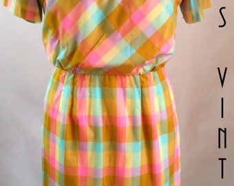 Sale!! UK 12 14 Vintage 1950s Parade Plaid Secretary Dress Wiggle Mad Men Tartan US 8 10 Bust 40" 102cm