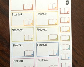 Started & Finished Book Planner Stickers - Reading Planner Stickers - Book Stickers - Reading Stickers - Half Boxes Planner Stickers