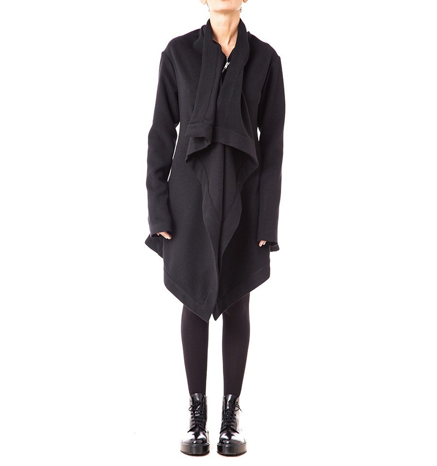 Winter Clothing Women Long Coat Black Fall Coat Asymmetric