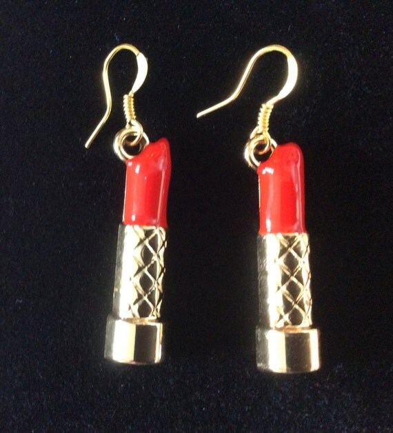 Red lipstick earrings. Lipstick charms. Makeup artist