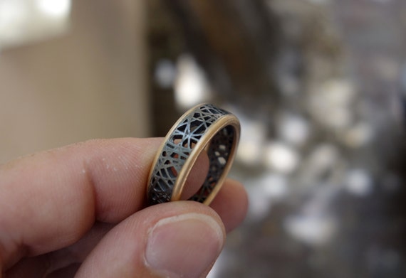 Unique Wedding  Ring  Oxidized Silver  Gold  Ring  by 