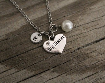 Big Sister Necklace - Big Sister Gift - New Big Sister - Baby Announcement - Initial/Bead