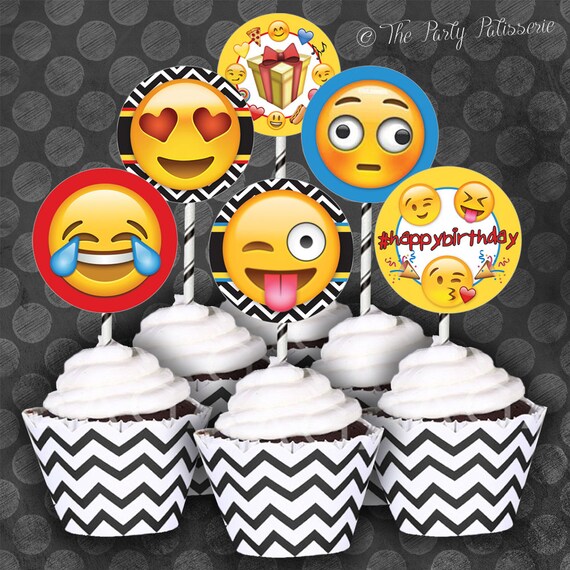 EMOJI Birthday Party Cupcake Circles/Toppers / Instant EMOJI Birthday Party Cupcake Circles/Toppers / Instant