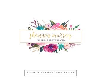 Premade Logo - Watercolor Logo - Predesigned Logo - Photography Logo - Floral Logo - Flower Logo - Gold Logo - Feminine Logo - Branding Kit