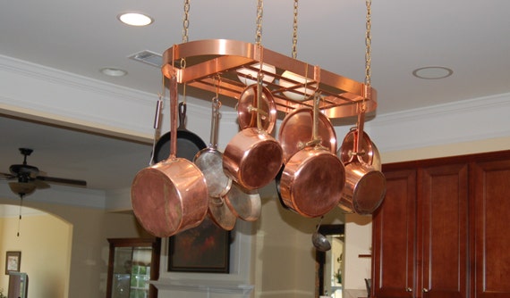 32x12 inch Handmade Hanging Copper Pot Rack Oval with