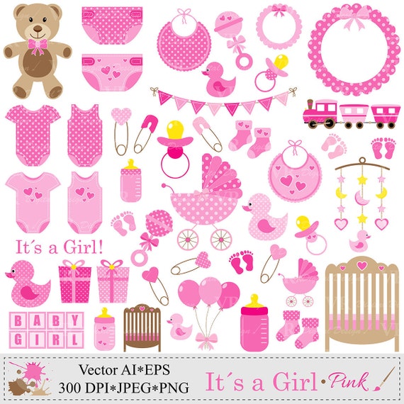 Baby Girl Clip Art Pink Baby Shower Clipart by VRDigitalDesign