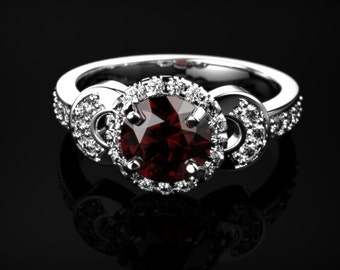 White Gold Garnet Engagement Ring Garnet Ring Red Gemstone Engagement Ring White Gold Garnet Ring January Birthstone