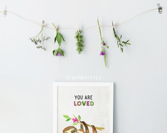 Sloth print - Sloth wall art - Hanging sloth art - Kids room decor - Baby and mama sloth - Nursery prints - Gender neutral - Mama love