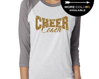 Cheer Coach Shirt 3/4 length Baseball Tee for Women // Cheer Shirt, Cheer Coach Gift, Cheerleader, Plus Sizes (6051 Grey)