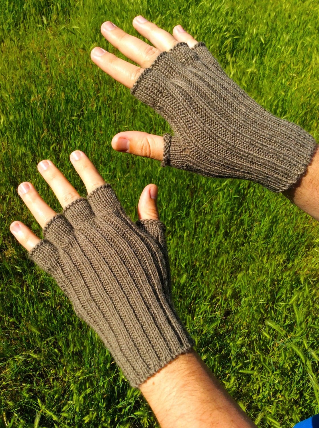 Light brown fingerless gloves Knit mens gloves Alpaca wool