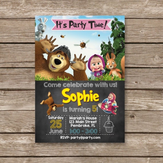 Masha and the Bear invitation Masha and the Bear by PartyGiraffe