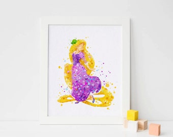 Rapunzel Print, Tangled Disney Watercolor, Rapunzel Art Print, Nursery Wall decor, Watercolor Print, Disney Princess Rapunzel Poster