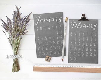 2017 Printable Desk Calendar | Hand Lettered Chalkboard Calendar Clipart | Printable 4x6 PDF and JPG | Minimal Black and White Calligraphy