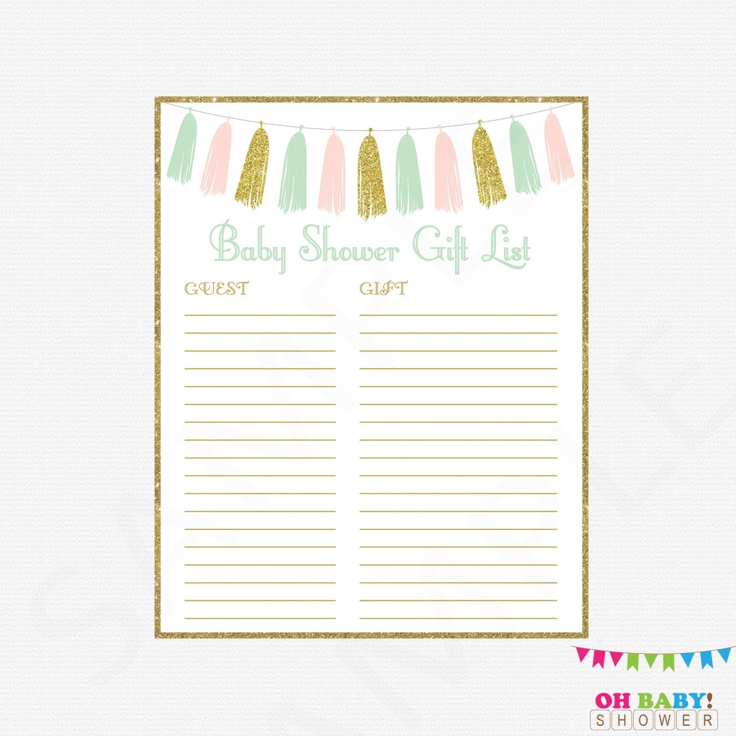 Shower Gift List Free Printable / Pink Elephant Baby Shower Gift List