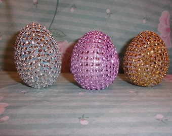 Set of 3 Rhinestone Easter Eggs - Pink Gold Silver OOAK
